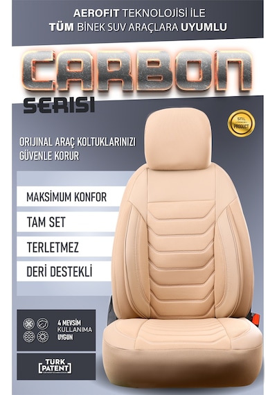 Volkswagen Passat B8ile Uyumlu Lüx Deri Detaylı Oto Koltuk Kılıfı Ön Arka Takım Carbon Serisi Bej