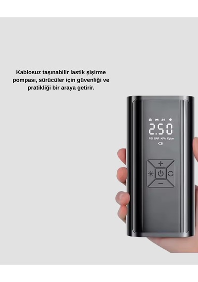 Hubrendy Kargo Kablosuz Dijital Lastik Şişirme Pompası Led Işıklı 80w