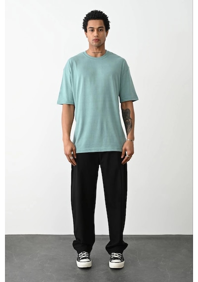 Barlashive Erkek Tişört Düz Basic Penye Yazlık Bisiklet Yaka Kısa Kol T-shirt - Mint Yeşili Çok Renkli