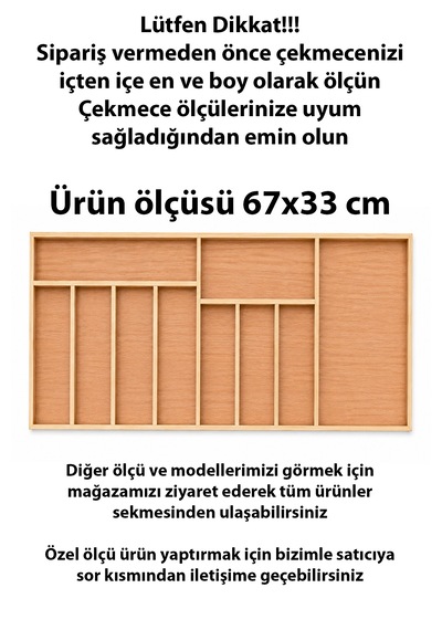 67 X 33 Cm Ahşap Kaşıklık Çekmece İçi Organizer Doğal Ahşap Mutfak Düzenleyici