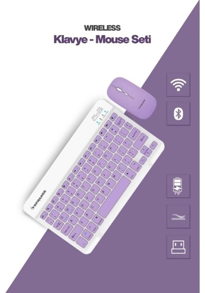 Mor Kablosuz Klavye Ve Mouse Seti Renkli