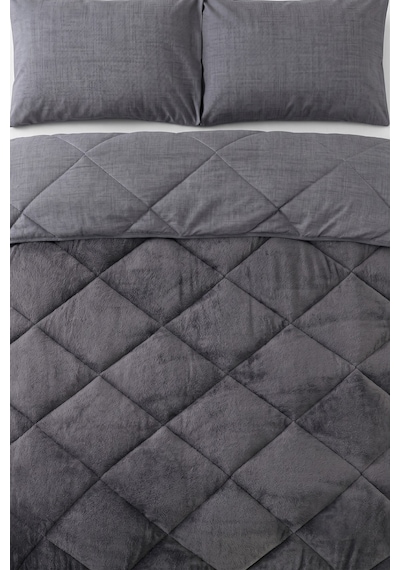 Premium Çift Taraflı Wellsoft Yorgan Seti Battal Boy 215x235 Cm 2 Adet Yastık Kılıflı Antrasit