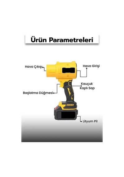 Ers 21v Kablosuz Hava Üfleyici 32.000rpm Turbo Fan, 12.000mah Batarya, Bahçe &amp Amp Araç Kurutma / Sarı