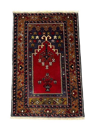 El Dokuması Sıfır Küçük Yahyalı Halısı Seccade 75x110 Kök Boya %100 Yün Namazlık Kırmızı