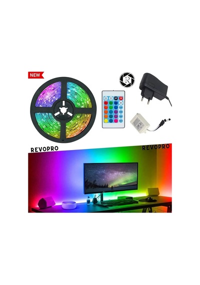 5 Metre Rgb Şerit Led Aydınlatma Seti - Tak Çalıştır Ambiance Light - Uzaktan Kumandalı Ve Adaptörlü Çok Renkli