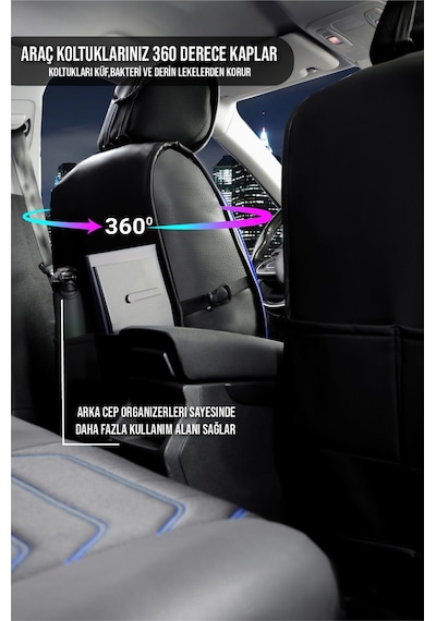 Volkswagen Passat B5 Uyumlu Lüx Deri Oto Koltuk Kılıfı Ön Arka Set Siyah Mavi Sport Serisi Fs
