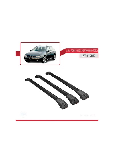 Alfa Romeo 156 Sportwagon T932 2000-2007 Arası İle Uyumlu Ace-1 Ara Atkı Tavan Barı Siyah 3 Adet Bar