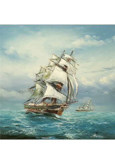 Ivan Aivazovsky Deniz Ve Yelkenliler Doğal Taş Bardak Altlığı 4'lü Set - Natural Stone Coasters - Taş Çok Renkli