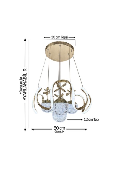 Arya Xl 4 Top Cam Kristal Top Led Avize Gold Kuamndalı