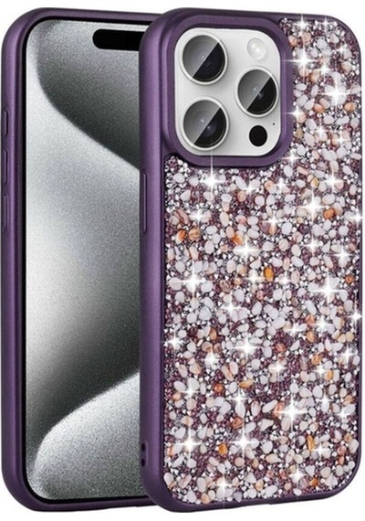 Apple Uyumlu iPhone 15 Pro Kılıf Parlak Taşlı Tasarım Zore Linea Diamond Kapak Derin Mor