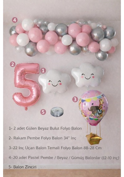 5 Yaş Pembe Bulut Perisi Doğum Günü Konsept Seti Pembe