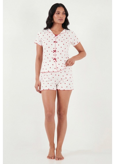 Lela Bayan Pijama Takımı 65770837 Beyaz-kırmızı