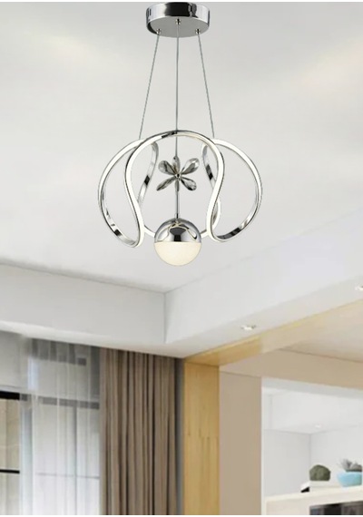 Helix Modern Led Avize - 3 Renk Işıklı Salon, Mutfak, Uyumlu Led Avize Krom
