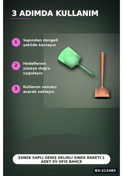 Esnek Saplı Geniş Delikli Sinek Raketi 1 Adet Ev Ofis Bahçe Yazlık Kullanımı Bx-313485 Diğer