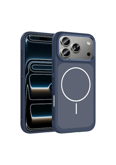 Apple Uyumlu iPhone 17 Pro Max Kılıf M-safe Şarj Özellikli Metal Kamera Çerçeveli Sanremo Silikon Kılıf Lacivert