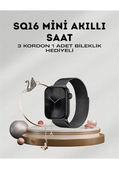 Sq-16 Mini Series 10 Dokunmatik Akıllı Saat Kalp Ritmi, Spo2, Uyku Takibi Siyah