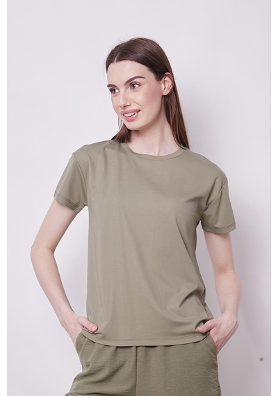 Jument Kadın Sıfır Yaka Kırışmaz Span Karışımlı Şık Kısa Kol Likralı T-shirt Bluz-haki Haki Jument Kadın Sıfır Yaka Kırışmaz Span Karışımlı Şık Kısa Kol Likralı T-shirt Bluz-haki Haki