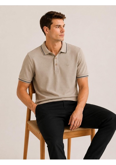 Classics Men Gewer Slim Fit Erkek Polo Yaka Kısa Kol Tişört 7680 Bej