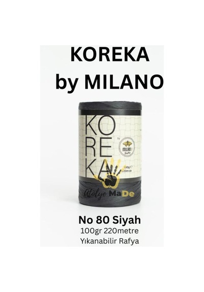 Koreka By - 80 Siyah Tek Yumak 100gr 220metre Yıkanabilir Rafya