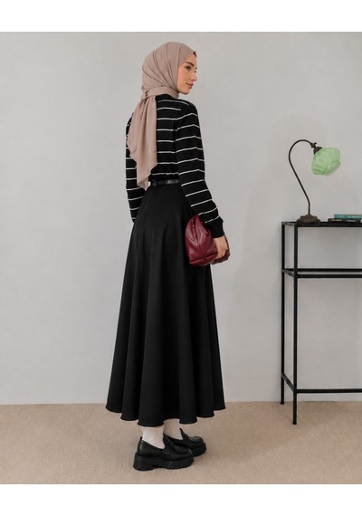 Unika Boutique Kadın Scuba Beli Lastikli Kloş Etek siyah