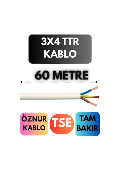 Öznur 3x4 Ttr Kablo Metre Seçenekli Beyaz - 60mt