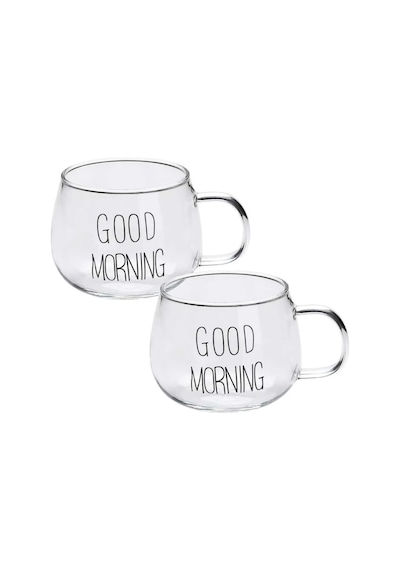 Good Morning Kupa Seti, 2'li Şeffaf, Borosilkat Cam, 350ml çok renkli