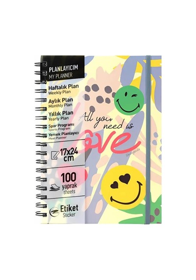 Mynote Smiley Spiralli Defter A5 17x25 Kraft Kapak, Çizgili, 100 Yaprak Beyaz