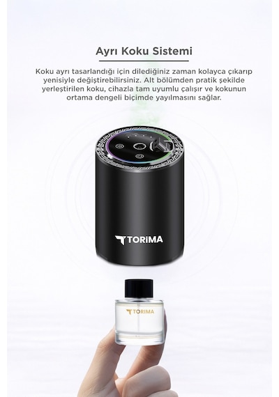 Torima Tcf-04 Araç İçi Hava Nemlendirici & Hareket Algılamalı Koku Makinesi Cologne Esansı Aromaterapi Difüzör Araç Kokusu