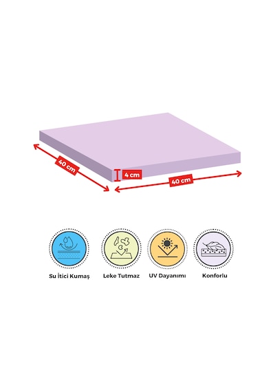 Xpermate 4'lü Sandalye Minderi Su İtici Kumaş 40 x 40 CM Lila
