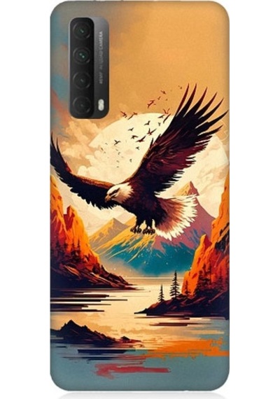 Huawei P Smart 2021 Uyumlu Uçan Siyah Beyaz Kartal Desenli Silikon Kılıf