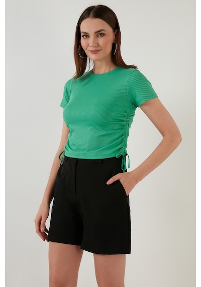 Lela Yanlardan Büzgülü Kısa Kollu Crop Bayan Bluz 5864010 Benetton