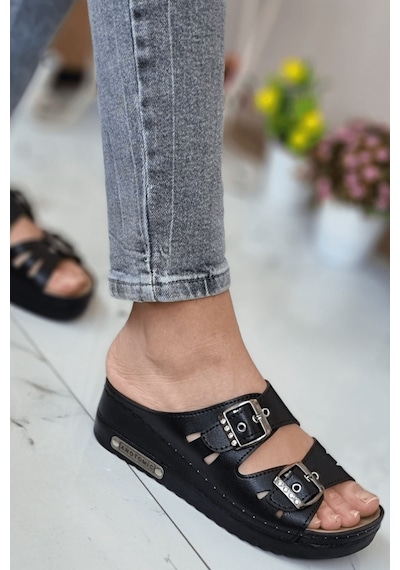 Neon Shoes Darma Kadın Günlük Terlik Çift Bant Tokalı Ortopedik Taban Anne Dışarı & Ev İçi Terliği 001