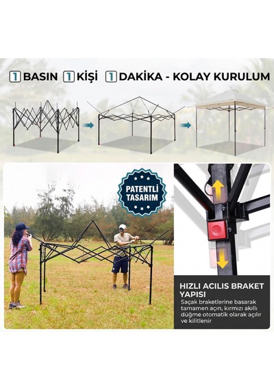Fundango Sunhaven 300 Premium 3x3 M Otomatik Gazebo & Gölgelik White Beyaz