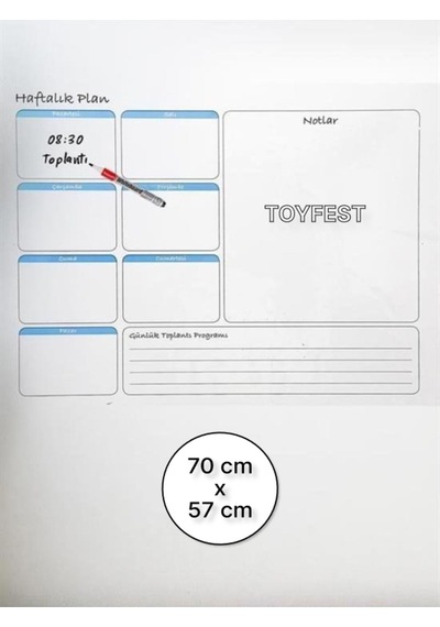 Duvara Kendiliğinden Manyetik Yapışan Haftalık Program Planlayıcı Takvim 70 X 57 Cm Şeffaf