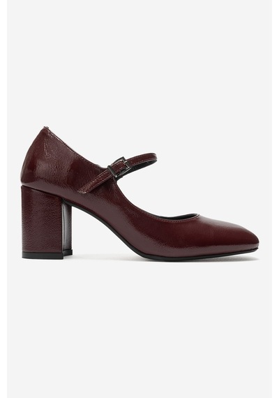 Luvi Shoes Nıcho Bordo Kırışık Rugan Kadın Kalın Topuklu Ayakkabı