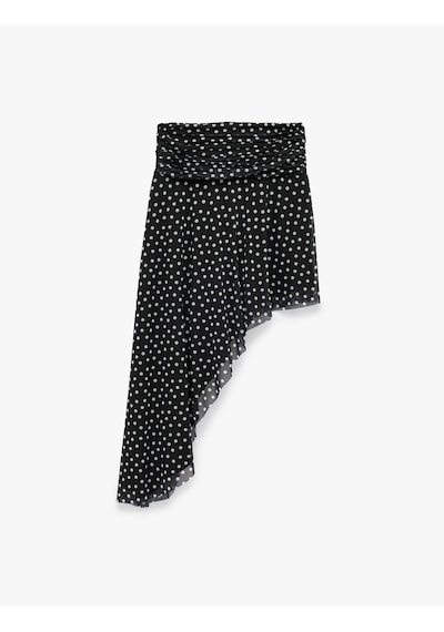 Koton Koton X Sibil Çetinkaya - Asimetrik Kesim Drape Detaylı Puantiyeli Tül Etek Siyah Desenli 6sak10083uk