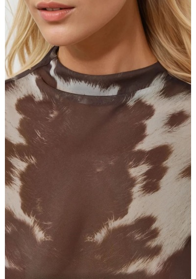 Hiccup Baskılı Slim Fit Bisiklet Yaka Crop Top Çok Renkli