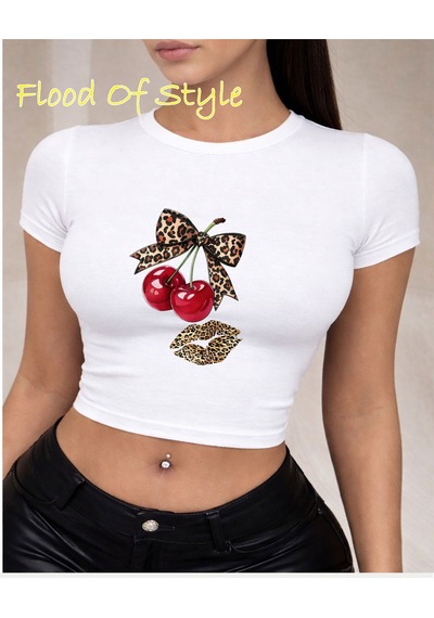 Flood Of Style Beyaz Babby Tee Kiraz Kurdale Dudak Özel Tasarım