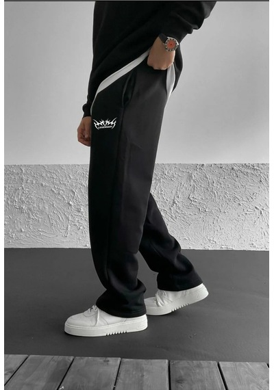 Prtnc Protonic Baskılı Oversize 3 İplik Baggy Şardonlu Eşofman Altı Siyah Legendary