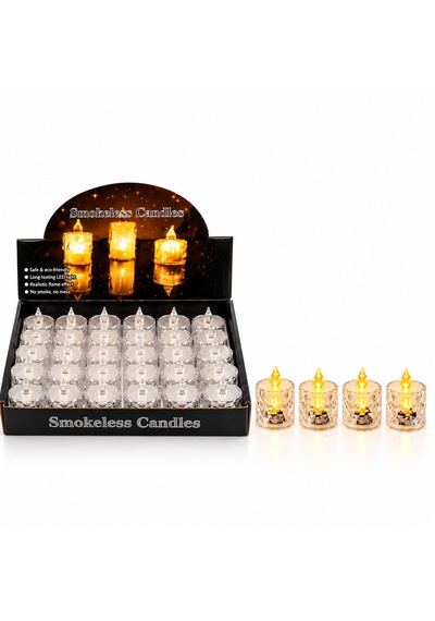 24 Adet Küçük Boy Pilli Kristal Mika Led Mum Çap : 3.8cm Yükseklik : 4.8cm İ10-017 5332