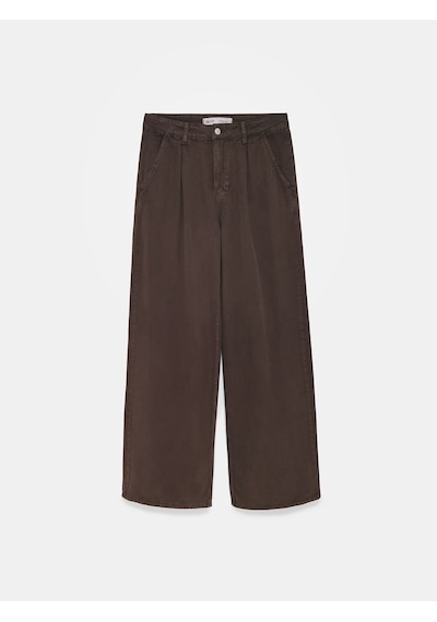Dilvin 72319 Pileli Dökümlü Kumaş Pantolon-kahve