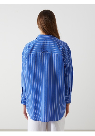 Lcw Modest Mavi Çizgili Oversize Kadın Gömlek Tunik