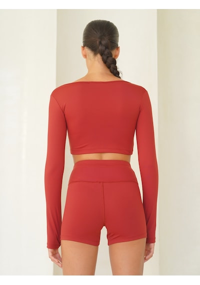 Mai Studios Co. Samadhi Uzun Kollu Spor Bordo Crop Bordo