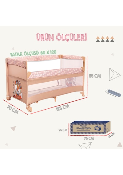 Lorelli Up And Down 60x120 Bebek Anne Yanı Oyun Parkı Yatak Beşik Yatak Hediye