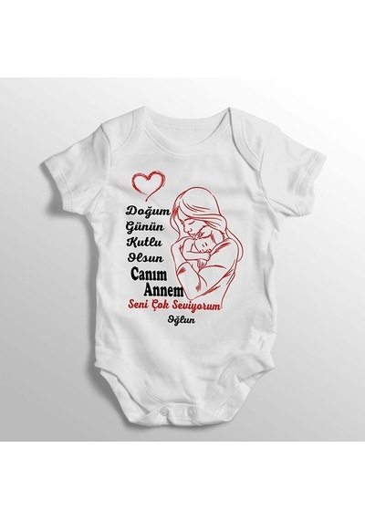 İmaj Tuğbababy Doğum Günün Kutlu Olsun Canım Annem Yazılı Baskılı Bebek Zıbını Beyaz