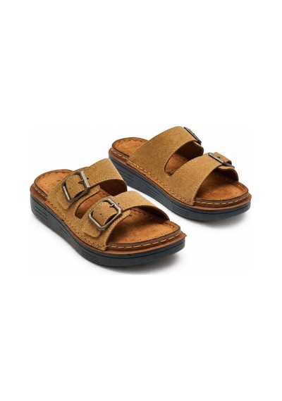 Modafocus Çift Tokalı Ortopedik Kadın Terlik - Camel - Camel Camel
