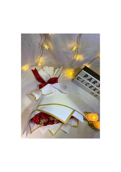 Aynalı Gül Buketi Aynali Buket Yapay Solmayan Gül Kırmızı Gül Ve Cipso Detaylı Gül Buketi Kırmızı - 723031816 Kırmızı