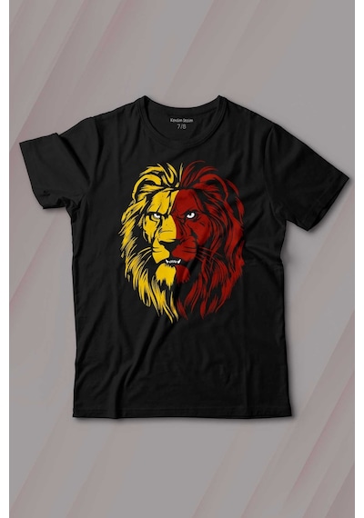 Aslan Kafası Sarı Kırmızı Yeleli Galatasaray Baskılı Tişört Çocuk T-shirt 001