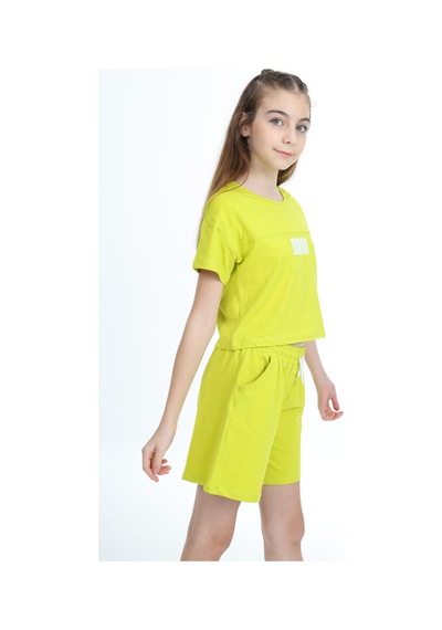 Toontoy Kids Toontoy Kız Çocuk Crop Aloha Yazı Baskılı Şortlu Takım Yeşil