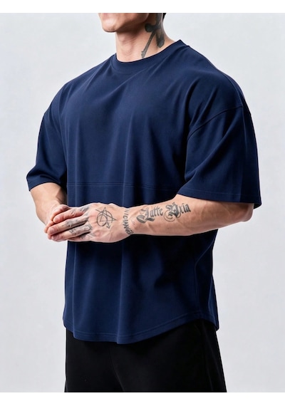 Genius Store Genius Erkek Spor Tişört Oversize Fitness & Gym Antrenman Tişörtü Lacivert